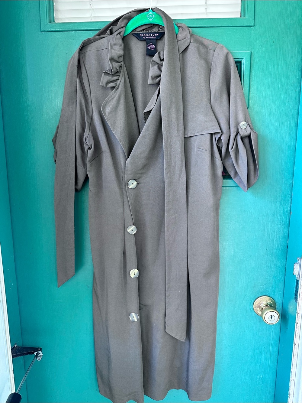St. John Collection Olive Green Button-Front Dress with Scarf Tie